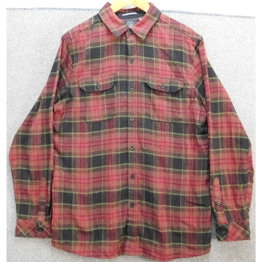 Burnside Flannel Shirt Mens Large Red Plaid Long Sleeve Button Up